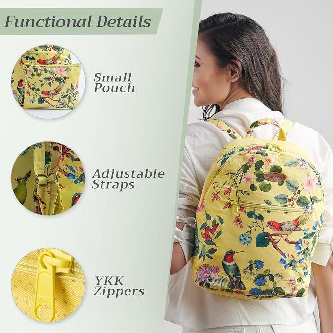 Maison d' Hermine Backpack for Women Men Cotton Shoulder Multipurpose Rucksack with Small Pouch Lightweight Multi Pocket Bag for Travel Work Beach Perfect for Spring Summer (Eden - Yellow) - Image 4