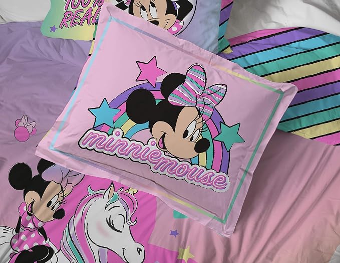Disney Minnie Mouse Full Size Comforter Set 7 Piece Kids Bedding, Pink | Unicorn, Comforter Sheets Shams Pillowcases, Official Product, Soft Microfiber, Machine Washable, Girls Gift - Image 7