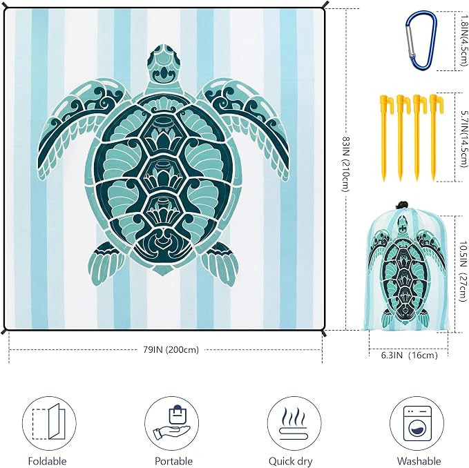 HIHOHO Beach Blanket Waterproof Sandproof Extra Large Beach Mat 79" X 83"/120"x108"for 1-8 Adults Quick Drying Durable Outdoor Picnic Mat for Beach Travel Camping Hiking - Image 2
