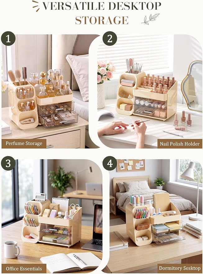 Large Makeup Organizer Countertop Skincare Organizers, Spacious Cosmetic Display Case for Vanity Organizers Storage, Waterproof Make Up Organizer for Bathroom, Birthday Gifts for Women, Cream - Image 6