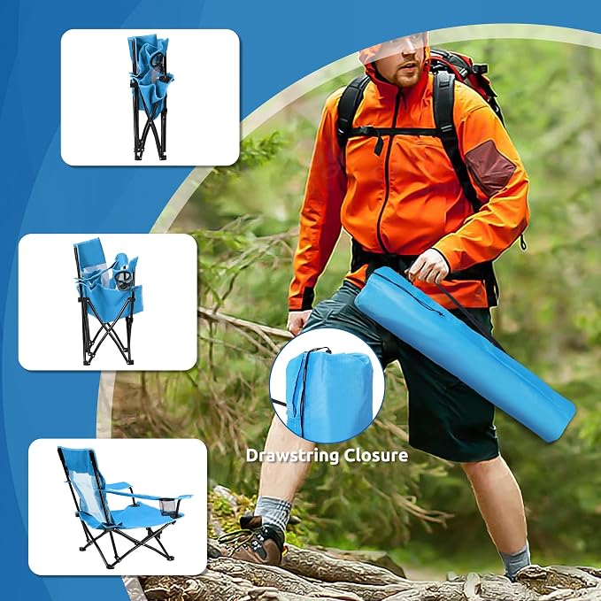HaSteeL Folding Beach Chair, Foldable Blue Camping Chairs for Outside, Low Beach Chair Portable for Adults Fishing, Picnic, Outdoor BBQ, Travel, Sports, Cup Holder & Storage Bag - Image 6