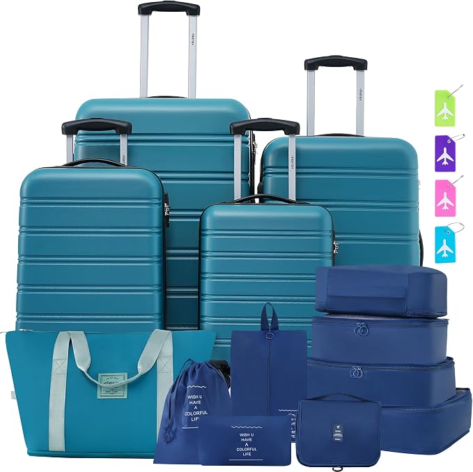 Merax Luggage Sets 13 Piece Suitcase Set 16/20/24/28 IN,Carry on Luggage and Travel Bag TSA Lock Expandable,Hard Case Luggage with Spinner Wheels,Blue by Merax