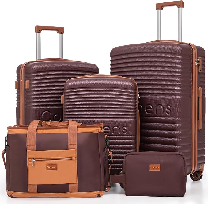 5 Piece Luggage Sets with Spinner Wheels and Tsa Lock, Hardshell ABS Suitcase Set, Lightweight Hardside Waterproof Travel Suitcases for Men Women, 20", 24", 28" Burgundy by Cobens