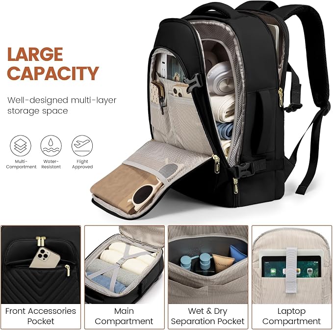 LOVEVOOK Travel Backpack for Women, TSA Personal Item Travel Bag fits 18" Laptop, Carry On Backpack for Weekender Business Hiking, Black - Image 4
