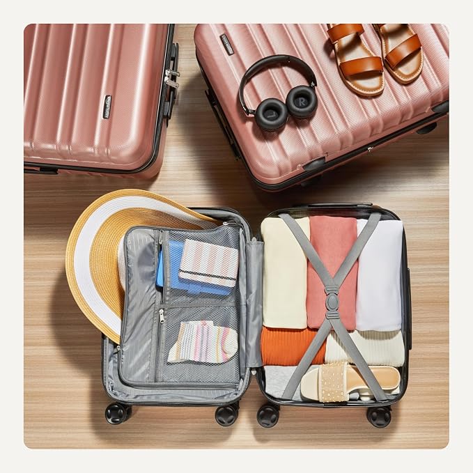 Amazon Basics 3-Piece Hardshell Suitcases Set (21", 26", 30"), Expandable For Up to 25% More Space, With Scratch-Resistant Finish, Four Multi-Directional Wheels, Rose Gold - Image 4