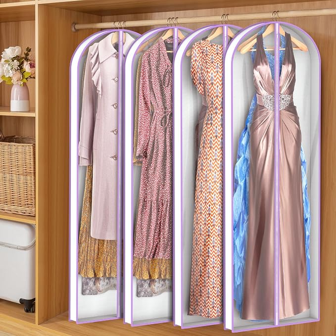 Zilink Breathable Dress Bags for Gowns 72" Clear Wedding Dress Garment Bag Dress Bags for Hanging Clothes with 4" Gussted for Long Evening Dresses, Fur Coat, Long garment Bags for Gowns, Set of 2 - Image 6