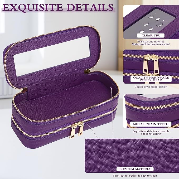 Double Layer Makeup Bag Makeup Brush Case Waterproof Travel Cosmetic & Toiletry Bag Purse Organizer and Car Essentials for Women (D.Purple, 2-Layer SLIM) - Image 6