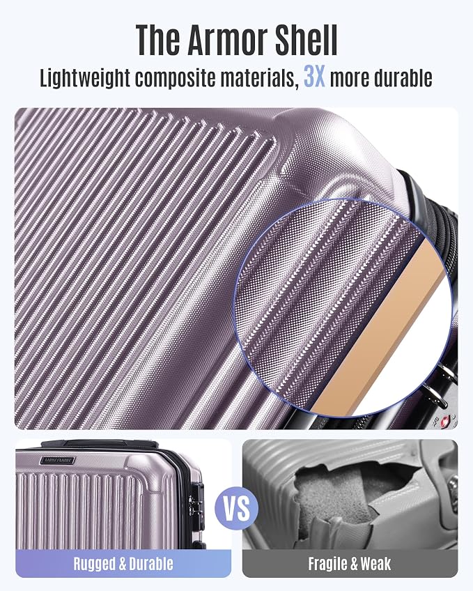 LIGHT FLIGHT Carry On Luggage 22x14x9 Airline Approved, Rose Purple | 20 Inch, 22x14x9 Airline Approved, Hard Shell with Wheels, Expandable, TSA Lock - Image 3