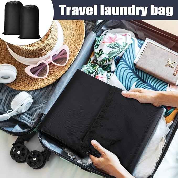 Nuogo 20 Pcs Laundry Bag Washable Travel Laundry Bags with Drawstring Lock Closure Large Heavy Duty for Camping Tent Blankets Dirty Clothes Yarn Fabric Storage, 38 x 24 Inches(Black Color) - Image 5