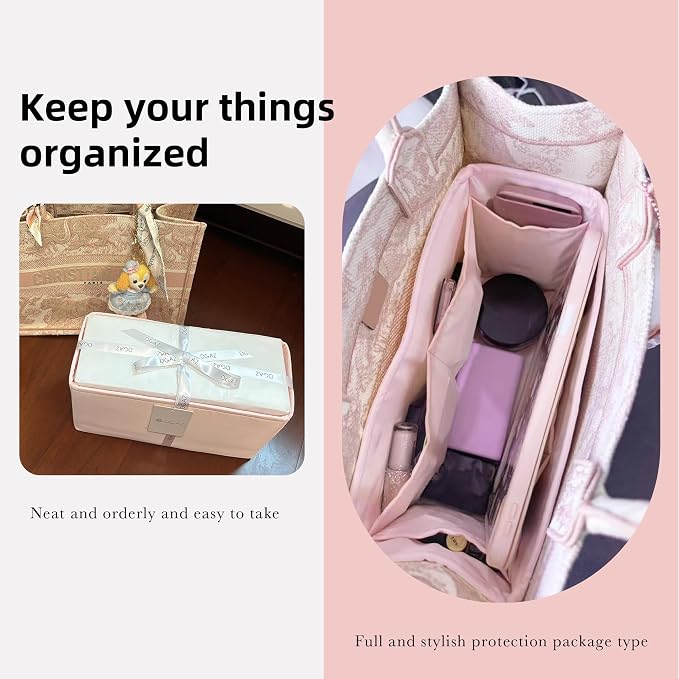 DGAZ Silk Purse Organizer Insert For Dior Book Tote mini/S/M/L，Silky Smooth Bag Organizer，Luxury Handbag & Tote Shaper（Pink，BT-Mini） - Image 8