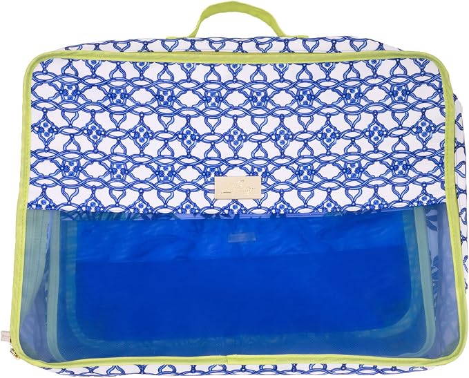 Lilly Pulitzer Packing Cubes Set of 3, Blue and Green Prints | Resort Ready Polyester & Mesh Suitcase Luggage Organizers in 3 Sizes with Zipper Closures, Trim, & Handles for Travel - Image 3