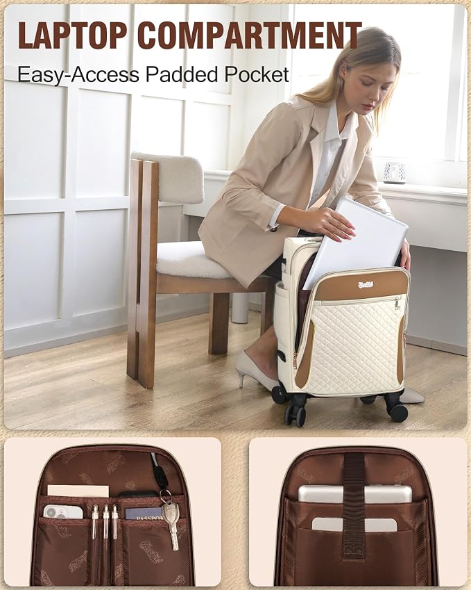 22x14x9 Airline Approved, 20" Softside Suitcase for Travel | Carry On Luggage ,4 packing cubes, Lightweight for Women Men, TSA Lock, 4 Spinner Wheels,Beige - Image 6