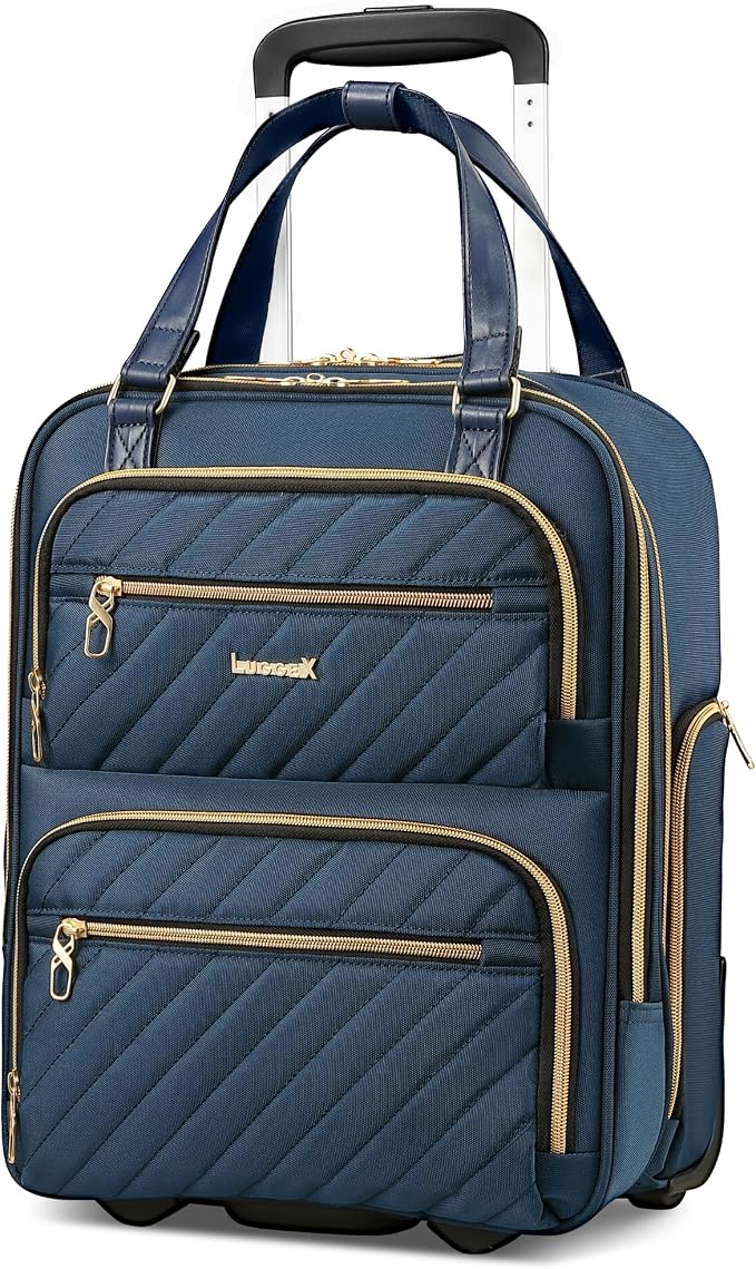 LUGGEX Underseat Carry On Luggage with Wheels, Stylish Lightweight Under Seat Luggage, Soft Sided Personal Item Suitcase for Short Trip (UX-Core, Blue, 16 Inch) by LUGGEXLUGGAGE