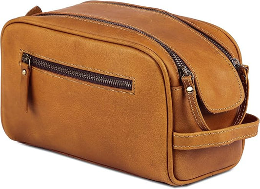 KomalC Travel Toiletry Bag – Premium Leather Dopp Kit for Men & Women with Water-Resistant Lining & Spacious Zippered Organizer by KomalC
