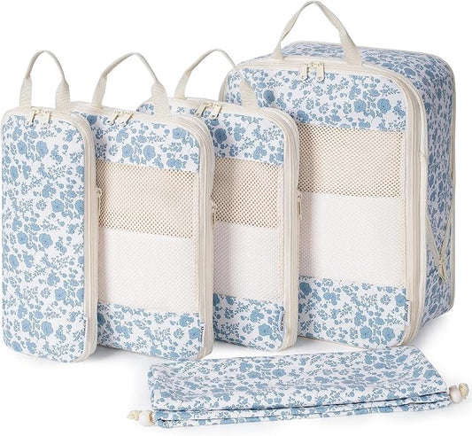 Narwey 6 Set Compression Packing Cubes for Travel Women Men, Travel Cubes for Carry On Suitcase, Durable Compression Luggage Organizer Bags by Narwey