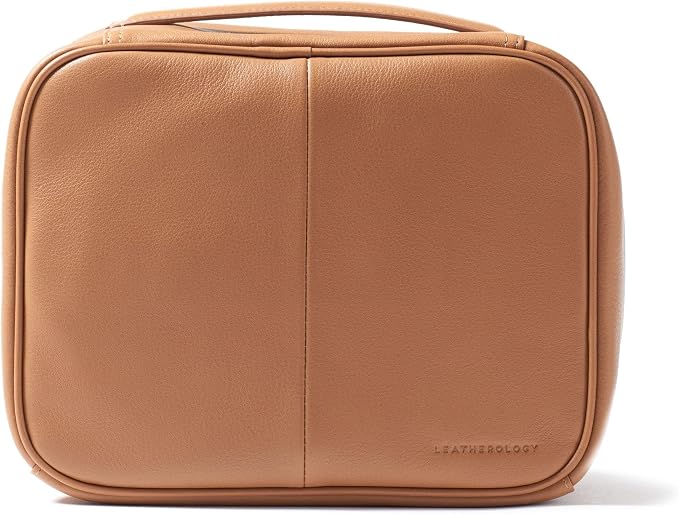 Leatherology Cognac Large Travel Organizer - Zipped mesh storage pocket, elastic loops for organization, double metal zipper - Image 6