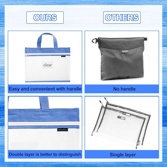 Zhehao 6 Pcs Student Book Pouches with Handle Document Bag Sew Project Bag for Quilting Mesh Zipper Pouch File Artwork Storage Organize for A4 Files, 14 x 11 Inch - Image 7