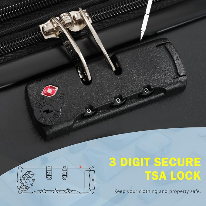 Merax 3 Piece Luggage Sets, Hardside Lightweight Carry on Suitcase | Durable Expandable Luggage with Travel Bags Spinner Wheels and TSA Lock,Black - Image 4