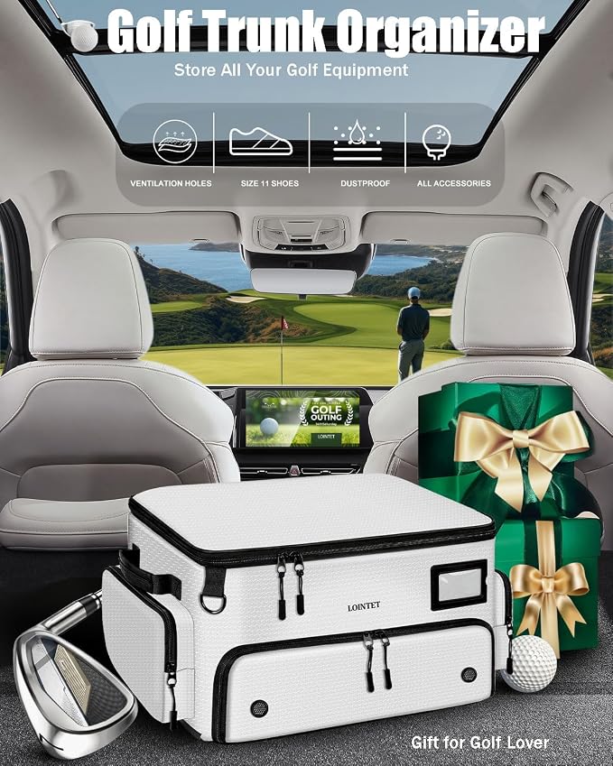 LOINTET Golf Trunk Organizer, Waterproof Car Golf Locker with Separate Ventilated Compartment for 2 Pair Shoes, Golf Storage for Balls, Tees, Cap, Clothes, Gloves, Accessories, Gifts for Men, Women - Image 6