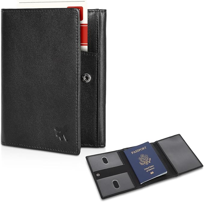 Polare Napa Leather Pilot Wallet Passport Holder RFID Blocking Tri-fold Travel Cover Document Organizer for Aviation Professionals (Black) by polareoriginal