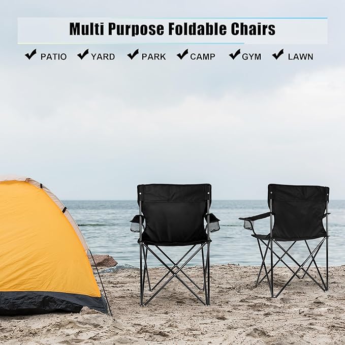 HaSteeL Large Camping Chairs, 2-Pack Portable Beach Chair for Adults, Black Folding Chair for Lawn Backyard Outdoor Fishing Hiking Travel Picnic Tailgating Sport, Carrying Bag & Cup Holder - Image 7