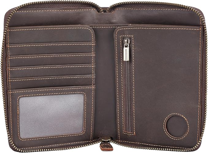 Polare Full Grain Leather Travel Passport Wallet with YKK Zipper and RFID Blocking Document Organizer Holder 2 Passports (Dark Brown with AirTag Slot) - Image 8