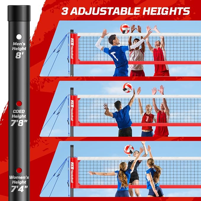 Haokelball Outdoor Volleyball Net Set for Backyard, 32FT Regulation, 3-Level Adjustable Height & Anti-Sag Tension System, Heavy Duty Thick Poles, Includes Volleyball, Pump, Boundary Line and Carry Bag - Image 4