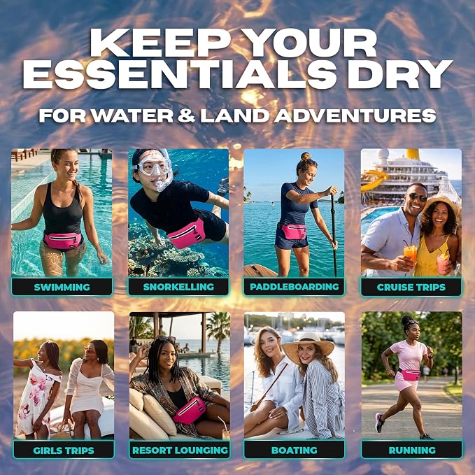 Drench Waterproof Fanny Pack & Floating Phone Pouch | IPX8 Submersible Waist Pack Dry Bag for Beach, Pool, Cruise Travel, Girls Trips, Snorkeling, Kayaking & Water Sports | Pink - Image 9