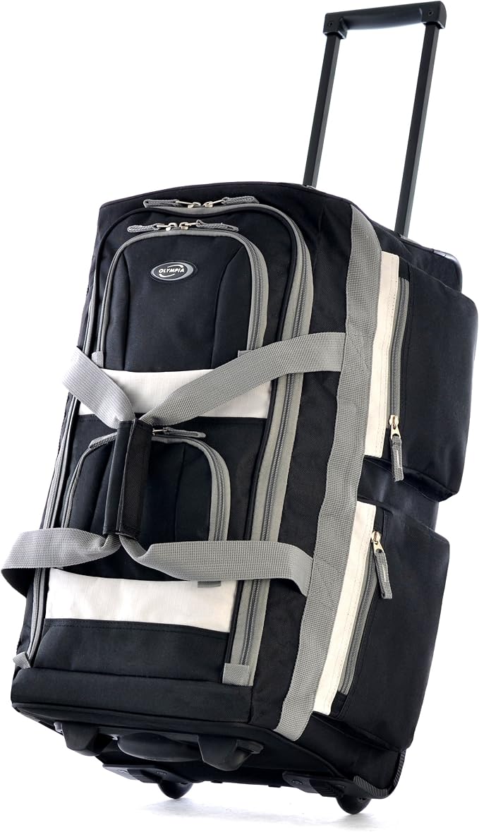 Olympia U.S.A. 33 inch Jumbo Size 8 Pockets Wheeled Rolling Duffel Bag Water Resistant Luggage Lightweight Travel Suitcase with Retractable Handle by OlympiaUSA