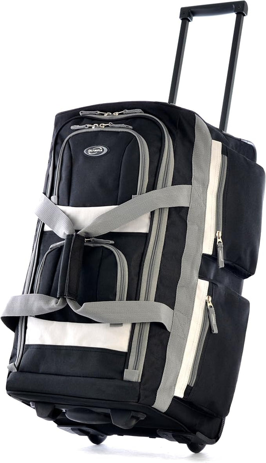 Olympia U.S.A. 33 inch Jumbo Size 8 Pockets Wheeled Rolling Duffel Bag Water Resistant Luggage Lightweight Travel Suitcase with Retractable Handle by OlympiaUSA
