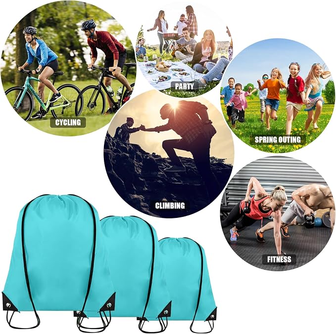 Grneric 60 Pieces Drawstring Backpack Bulk Cinch Sackpack Ployster Drawstring Bags for Gym Party Trip(Aqua) - Image 6