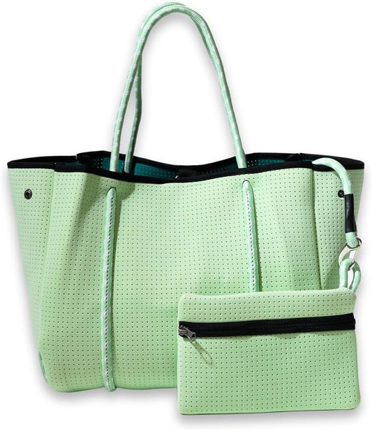 POPUPS Large Neoprene Tote Bag for Women - Everyday Designer Handbag for Travel Work and Beach with Pockets and Zipper Pouch by POPUPSBrand