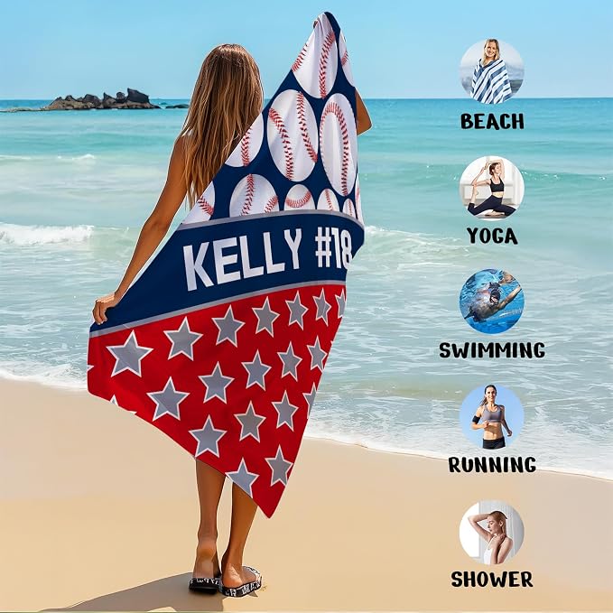 Personalized Beach Towel With Name, Custom Beach Towel with Name, Customized Baseball Microfiber Pool Towel, Quick Dry & Absorbent Swim Towel for Adult,Anniversary, Birthday, Summer Holiday,vacation - Image 6