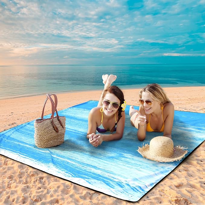 WIWIGO Beach Blanket Waterproof Sandproof Beach Mat 79" X 83"/10'x9'for 2-8 Adults Quick Drying Outdoor Picnic Mat Beach Accessories for Travel, Camping, Hiking - Image 4