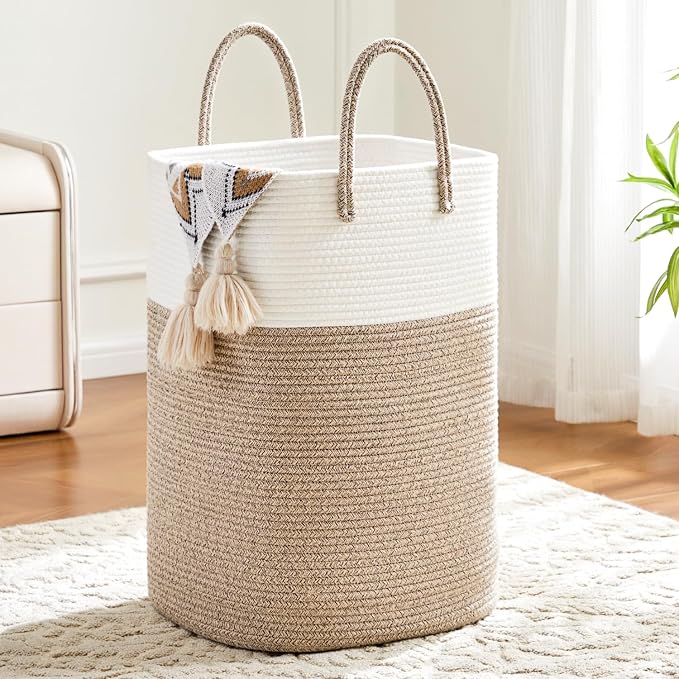 Laundry Basket,Woven Cotton Rope Laundry Hamper,Versatile Storage for Dirty Clothes,Baby Toys,and Blankets in Bathroom, Nursery,and Living Room (Brown, 60L) by Artfeel
