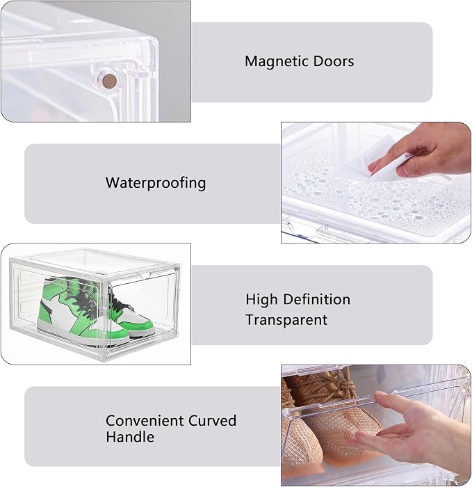 Attelite Upgrade 12pack Shoe Box Storage Containers,Thicken Sturdy Clear Stackable Plastic Shoe Organizer Box with Magnetic Door, Drop Front Shoe Box Sneakers X-Large - Image 3