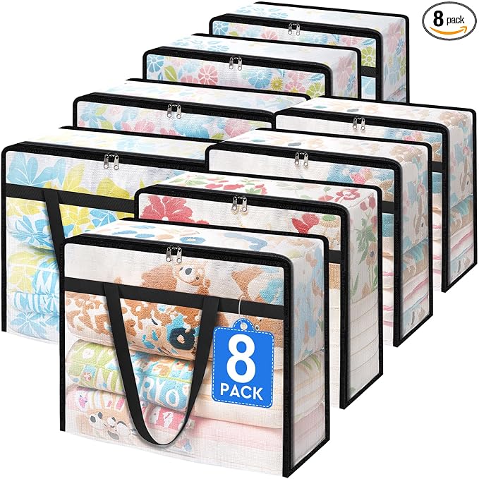 TasticTotes 8 Pack Clear Storage Bags for Comforter, Clothes & Bedding, Plastic Blanket Storage with Zipper and Handle, Moving Bags, Closet Organizer and Under-Bed Storage (90L) by Unknown