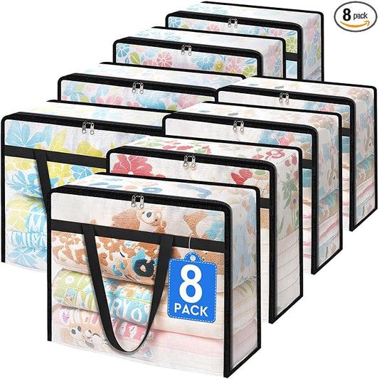 TasticTotes 8 Pack Clear Storage Bags for Comforter, Clothes & Bedding, Plastic Blanket Storage with Zipper and Handle, Moving Bags, Closet Organizer and Under-Bed Storage (90L) by Unknown