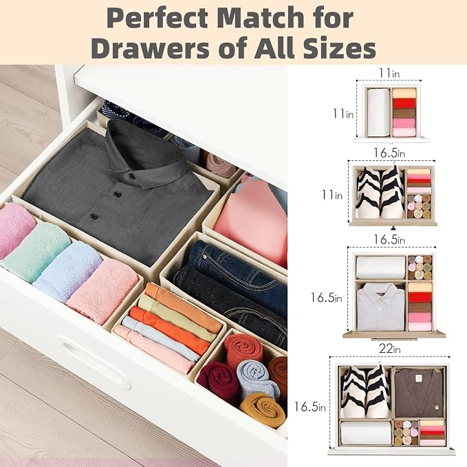 Criusia Drawer Organizer Clothes, 8 Pack Underwear Drawer Organizer, Foldable Cloth Storage Box Closet Organizers and Storage for Clothes, Socks, Scarves, Ties (Beige) - Image 5
