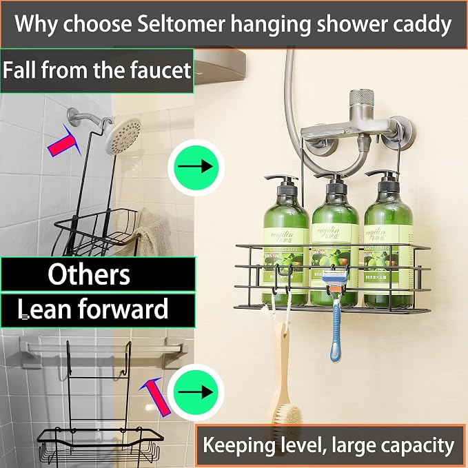 Shower Caddy Hanging Shower Orangizer Stainless Steel Shower Rack with Hooks Over The Door, Shampoo Basket Storage (Black) - Image 4