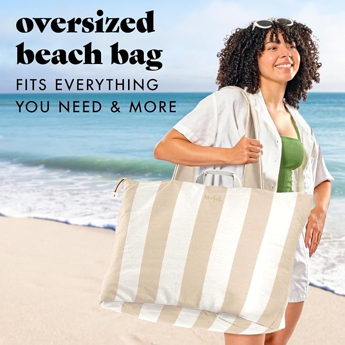 Fit & Fresh XL Beach Tote Bag for Women – XL Travel Tote with Zipper & Pockets, Oversized Canvas Pool Bag, Weekender Carry-On - Image 2