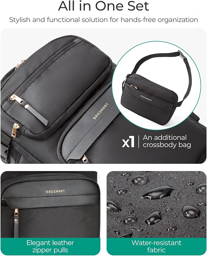 BAGSMART Womens Backpack Carry On Flight Approved, Travel Backpack for Women with Waist Bag,Traveling Lightweight Weekender Casual Daypack 17.3" Laptop Work Back pack Personal Item Bag,Champagne - Image 5