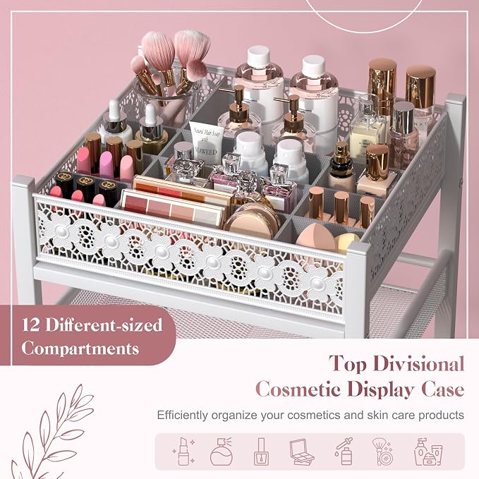 Makeup Organizer, Large Skincare Organizers, Make Up Organizers for Vanity, Makeup Storage Cosmetic Organizer with Drawer, Bathroom Vanity Organizer Makeup Holder Cart for Skin Care Hair Tool Beauty - Image 2