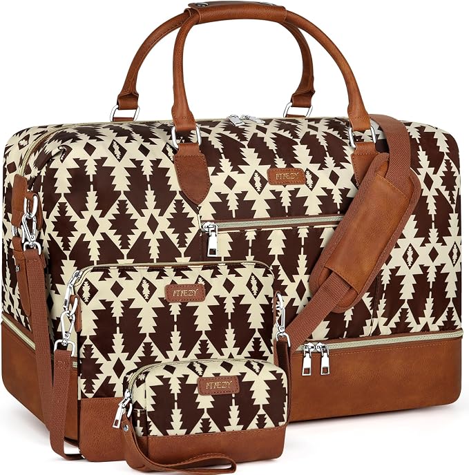 ITIEZY Weekender Overnight Bag for Women - Large Travel Duffel Bag with Shoe Compartment, Gym Duffel Bag Hospital Bag Carry On Tote Bags for Airplanes with Crossbody Bag Toiletry Bag 3Pcs Set by ITIEZY