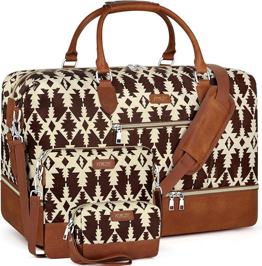 ITIEZY Weekender Overnight Bag for Women - Large Travel Duffel Bag with Shoe Compartment, Gym Duffel Bag Hospital Bag Carry On Tote Bags for Airplanes with Crossbody Bag Toiletry Bag 3Pcs Set by ITIEZY