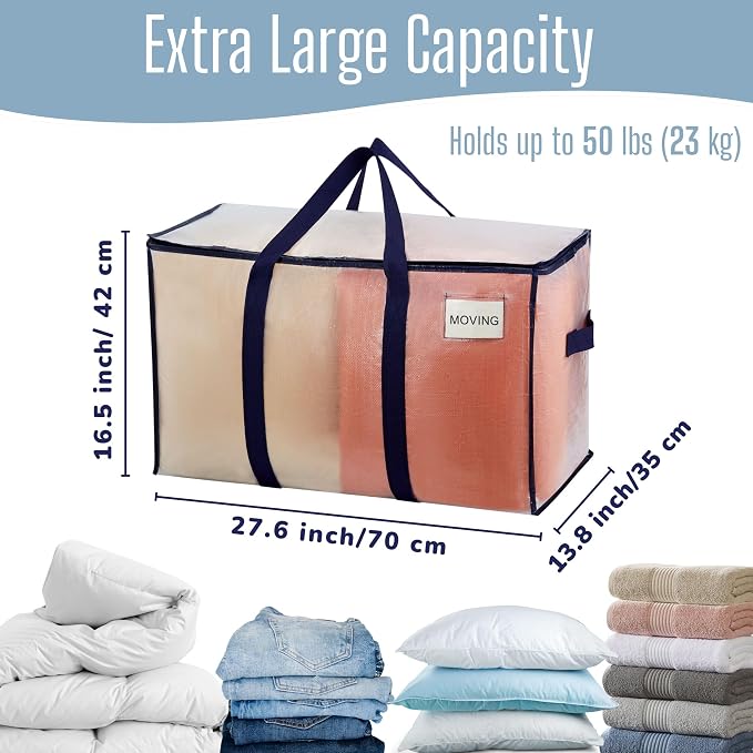 VENO 6 Pack Heavy Duty Moving Bags, Extra Large Storage Bags with Reinforced Handles & Strong Zippers, Foldable & Reusable Moving Box Alternative for Clothes & Dorm Storage - Image 4