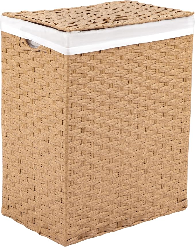 Seville Classics Premium Handwoven Portable Laundry Bin Basket with Carrying Handles, Household Storage for Clothes, Linens, Sheets, Tan, Rectangular Hamper by Unknown
