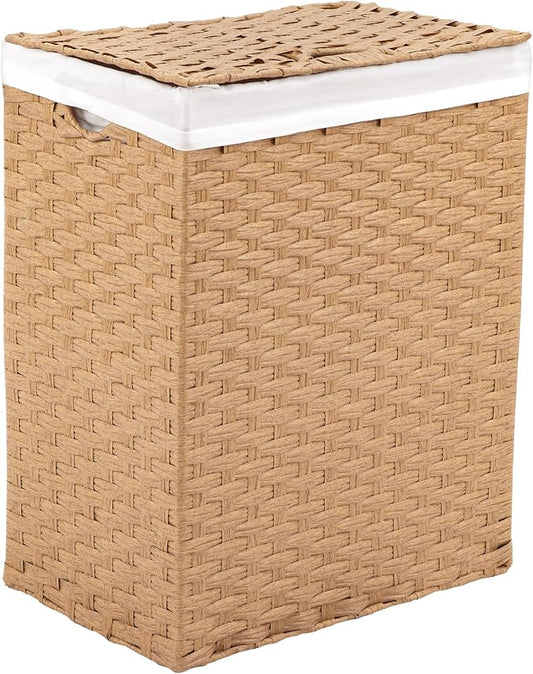 Seville Classics Premium Handwoven Portable Laundry Bin Basket with Carrying Handles, Household Storage for Clothes, Linens, Sheets, Tan, Rectangular Hamper by Unknown