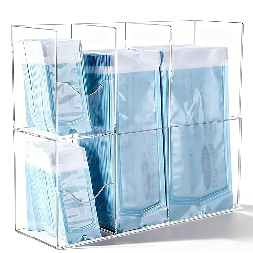 SEANADO Sterilization Pouch Organizer – 4-Compartment Acrylic Dispenser Holder, Wall Mount or Desktop Rack for All Size Sterilization Pouches by SEANADO