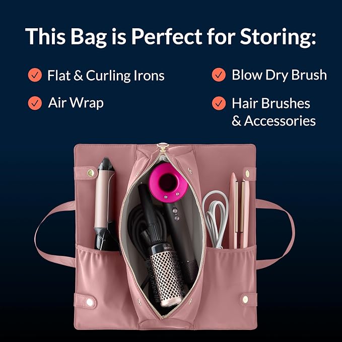 KUSSHI Hair Tools Bag - Oprah’s Favorite Things Winner - Neoprene Hair Tools Travel Bag & Hair Accessories Organizer Case (Mauve) - Image 5